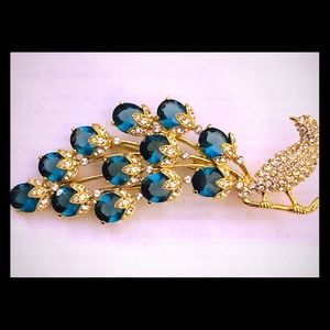Rare NWOT Kate Spade Aqua and Gold Peacock Brooch